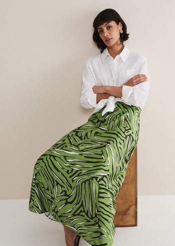 Phase Eight Norabel Zebra Print Satin Skirts Green/Multicolor USA | 7648301-EF